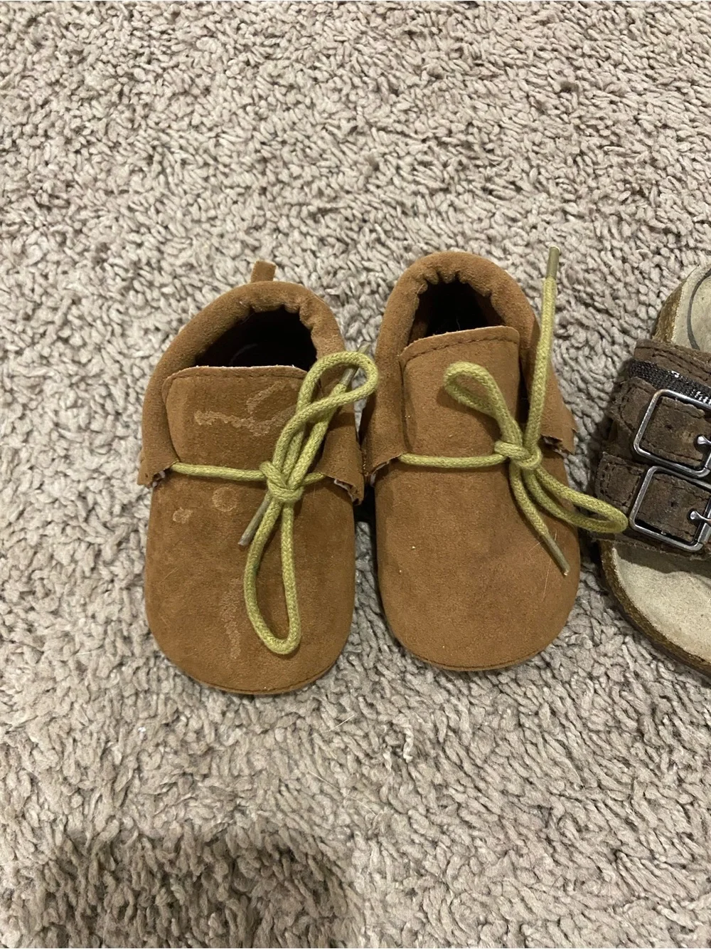 Stride Rite Brown Suede Kids Sandals and Tan Moccasin Set - EUC